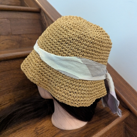 Scotch R'belle Packable Tan Straw Bucket Hat with Ribbon Size small - Picture 6 of 8